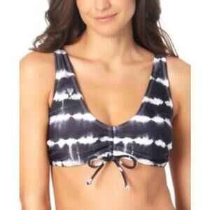 California Waves Juniors Cinch Front Tie Dye Bralette Bikini Top Size XS Black